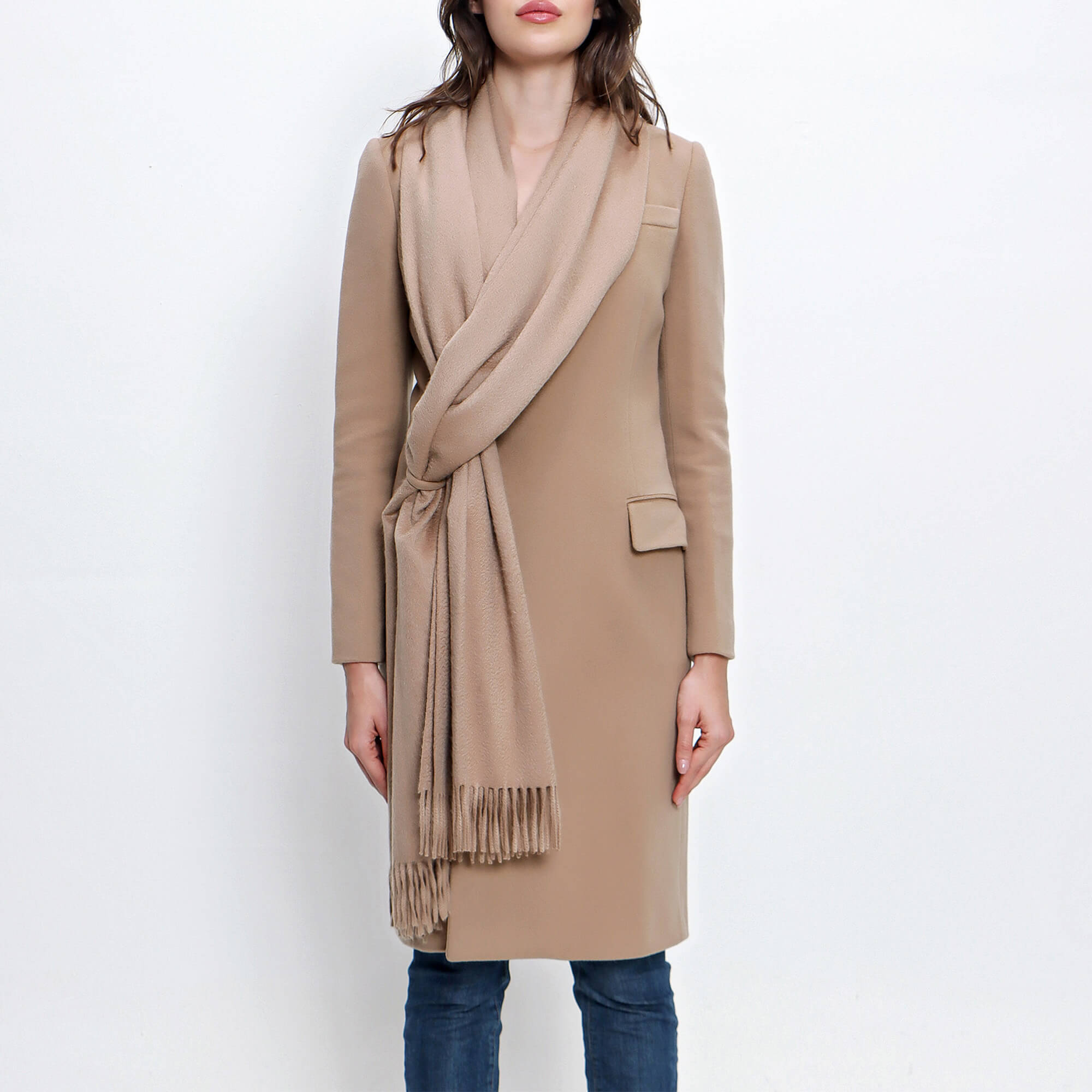 Givenchy - Beige Cashmere Wool Blend With Scarf Coat 